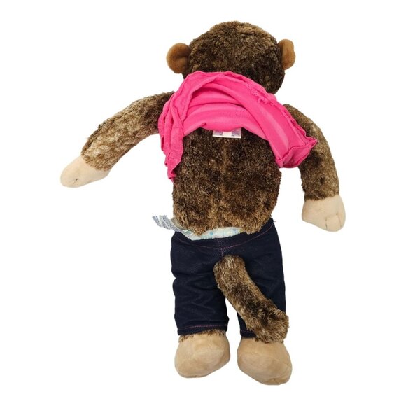 Build A Bear Smiley Monkey Stuffed Animal Plush Toy Pink Top Denim Sequin Jeans - Picture 6 of 13